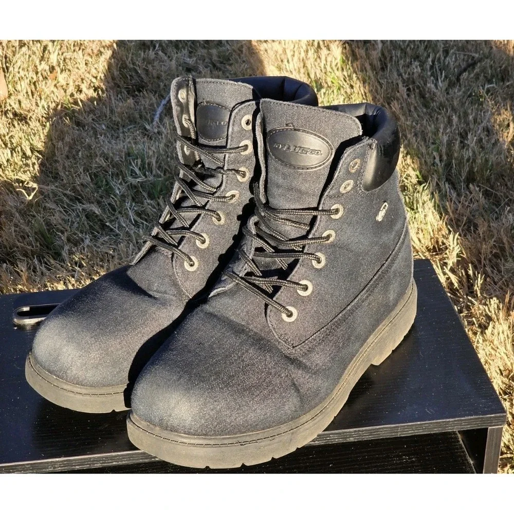 Lugz Mantle Hi Mens Denim Boots Black Textile Lace Up Work Boots Size 11